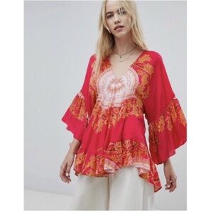 Free People Women's Sunset Dreams Printed Red Tunic Top